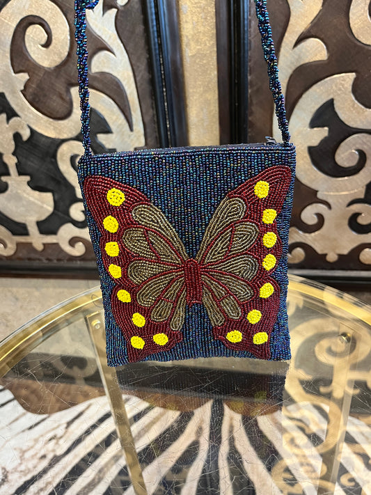 Ermo Vintage beaded butterfly crossbody handbag