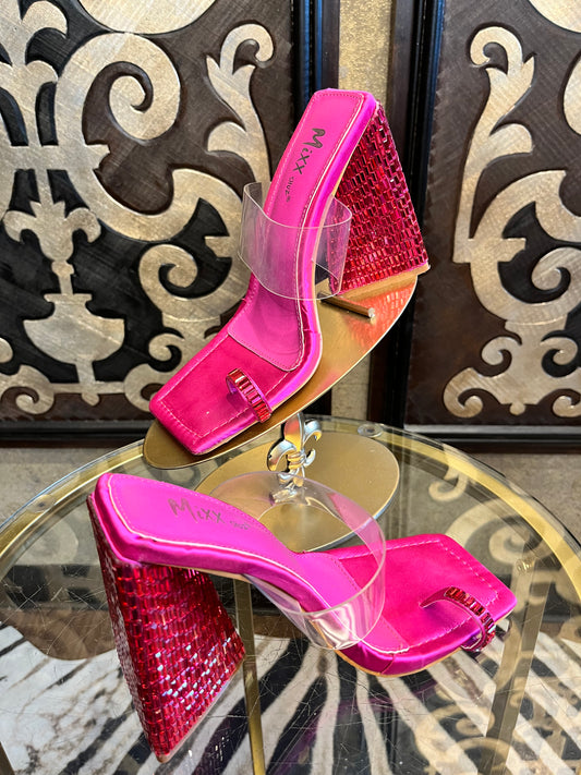 Mixx Shuz carrie pink rhinestone diamond shape slide-in heel