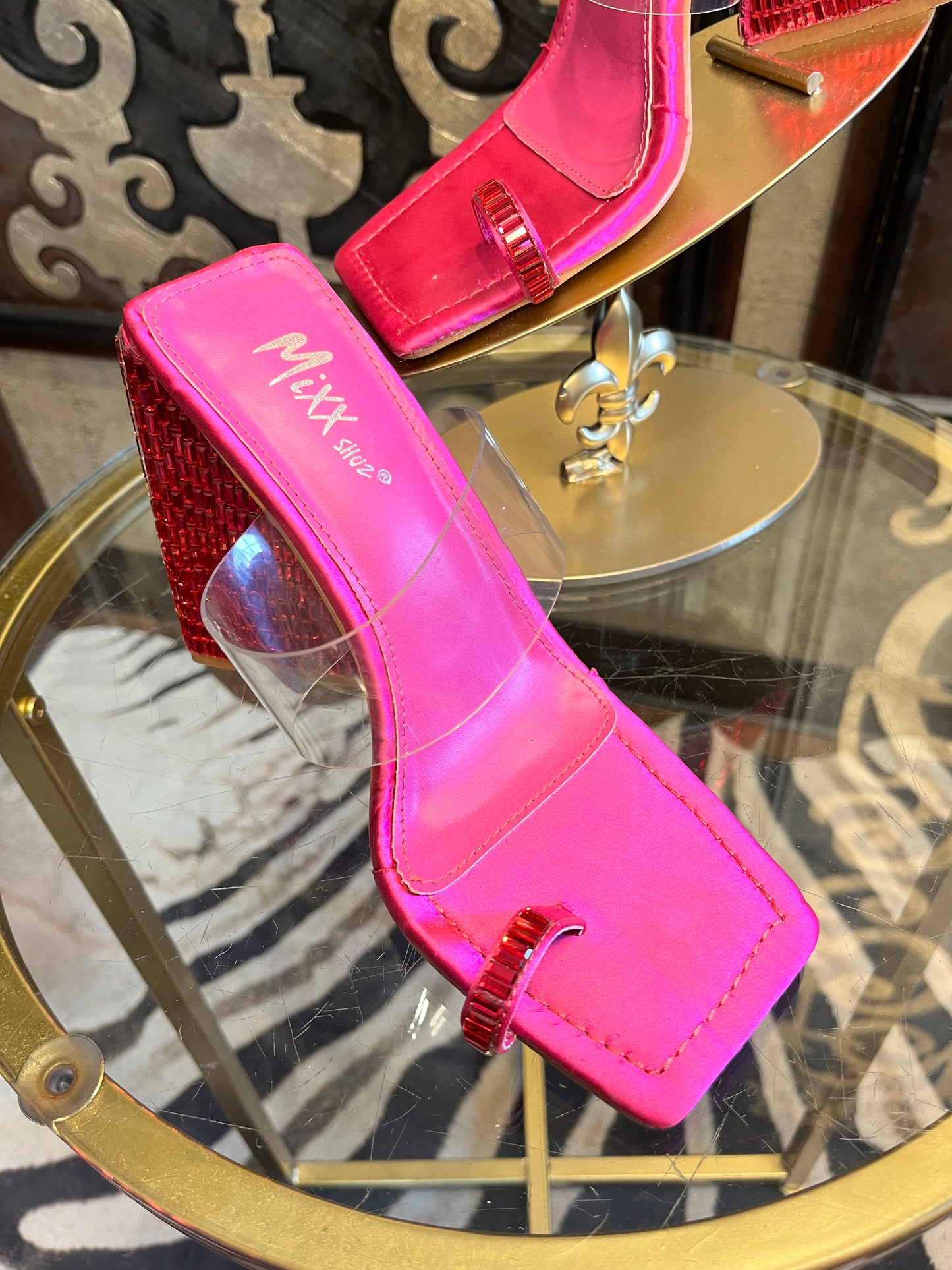 Mixx Shuz carrie pink rhinestone diamond shape slide-in heel