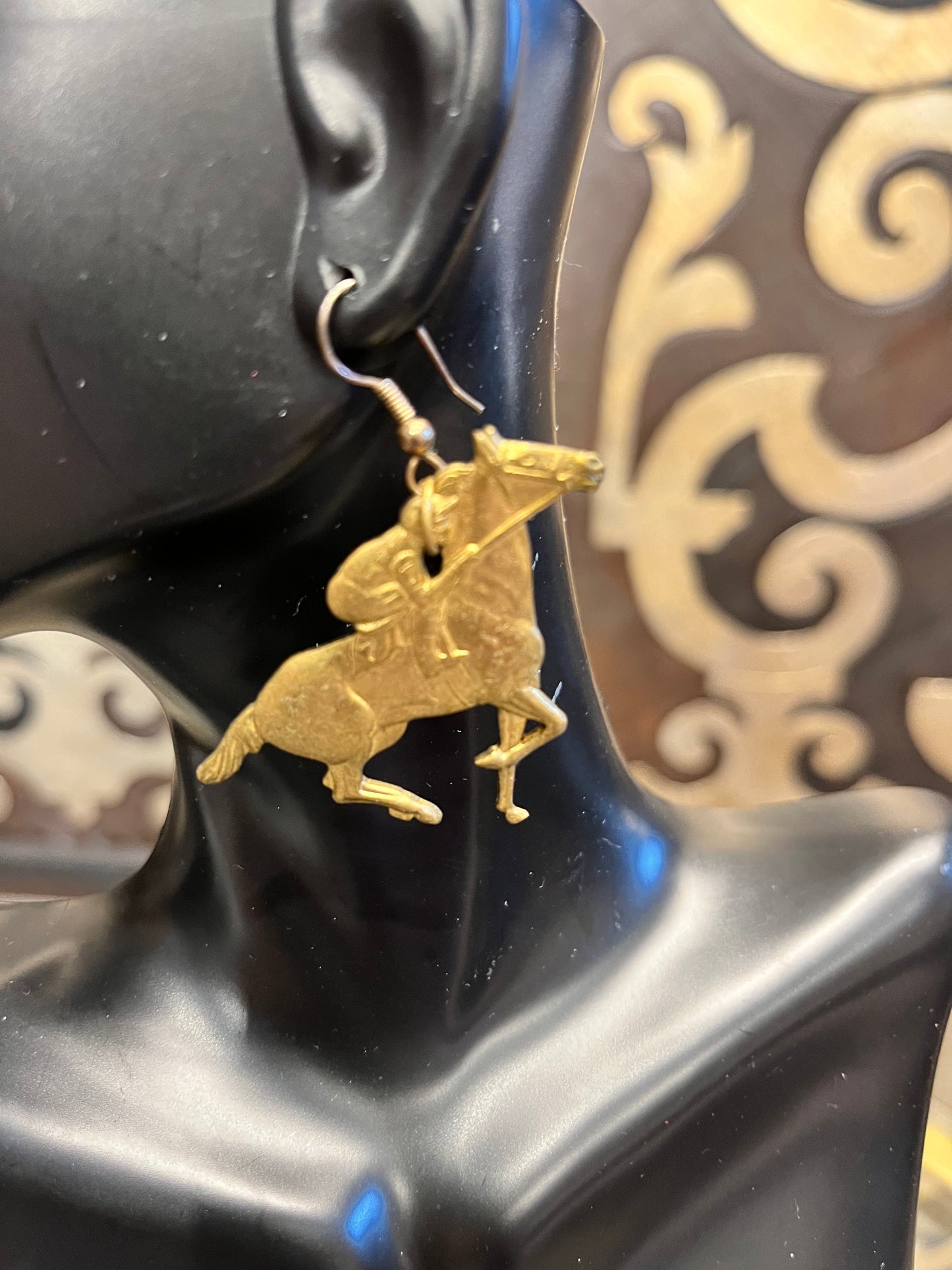 Gold horse & jocky fish hook earrings