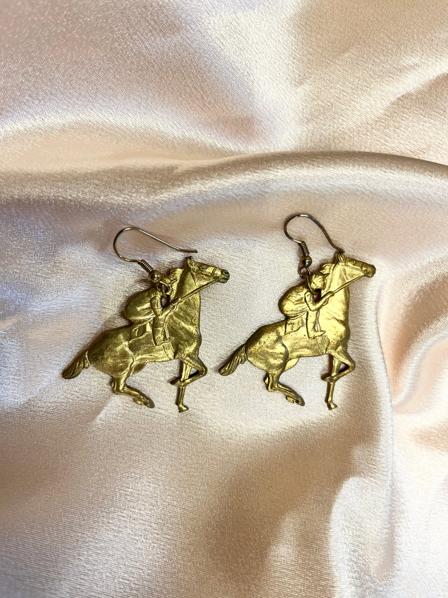 Gold horse & jocky fish hook earrings