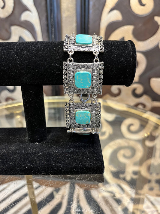 Marie turquoise stone square toggle metal chain bracelet