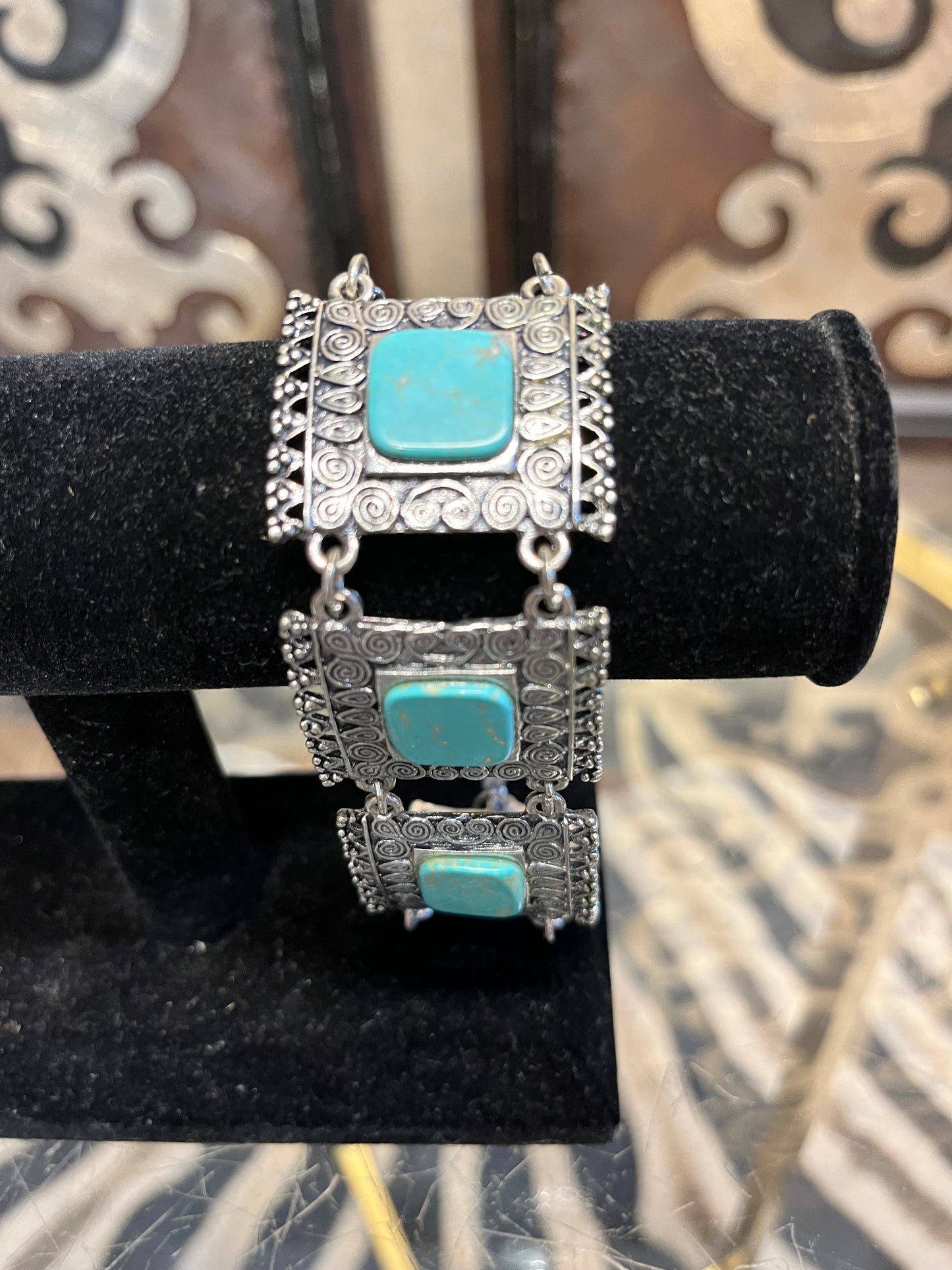 Marie turquoise stone square toggle metal chain bracelet