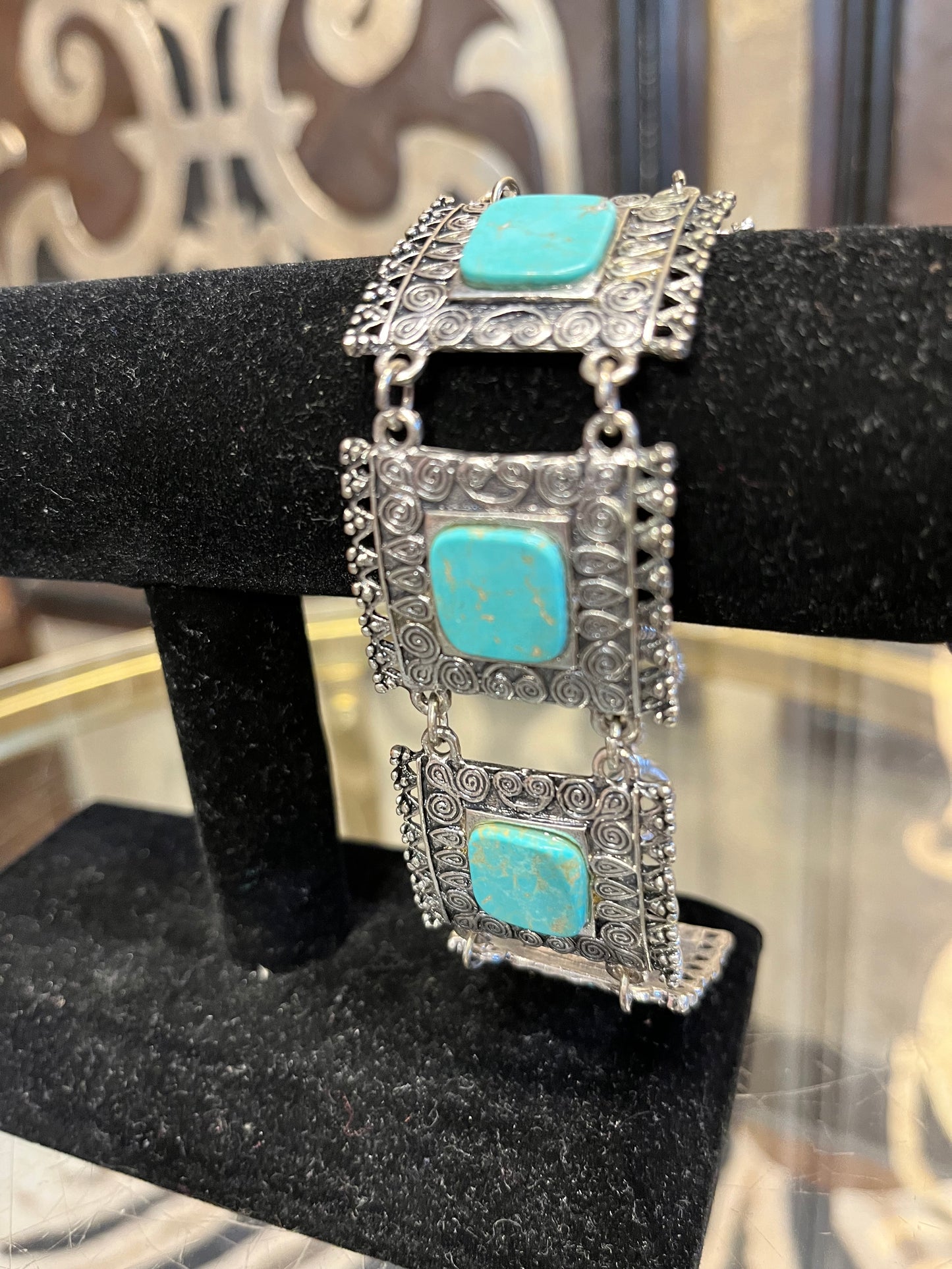 Marie turquoise stone square toggle metal chain bracelet