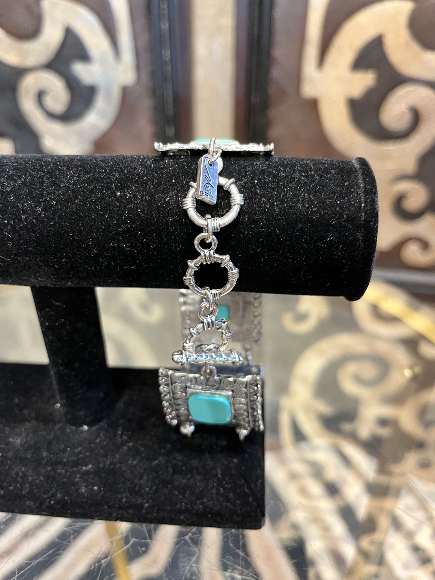 Marie turquoise stone square toggle metal chain bracelet