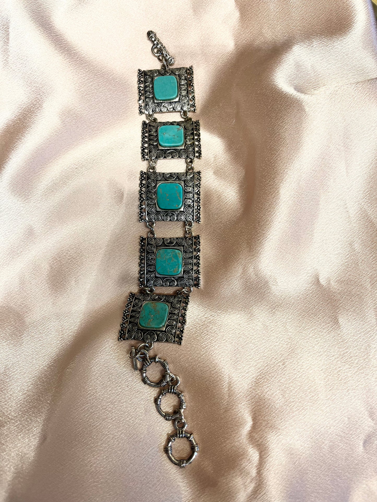 Marie turquoise stone square toggle metal chain bracelet