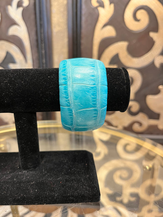 Casa del rio mccoy turquoise croc leather cuff bracelet