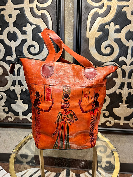 Egyptian hand painted leather shoulder handbag