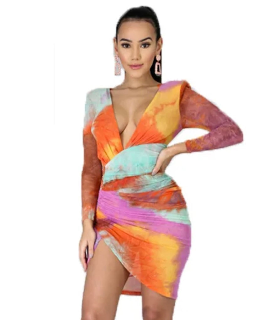 Fashion Nova tie dye body con colorful dress