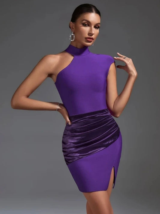 Fashion Nova purple bandagehigh neck dress