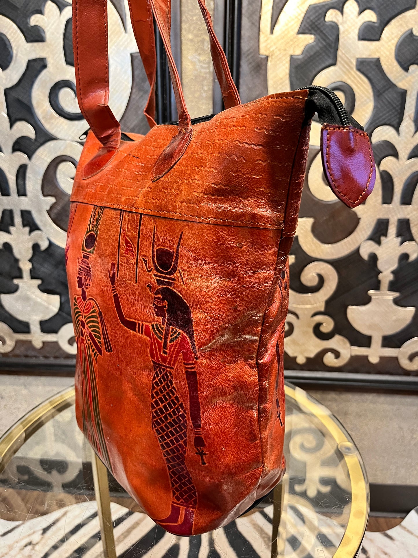 Egyptian hand painted leather shoulder handbag