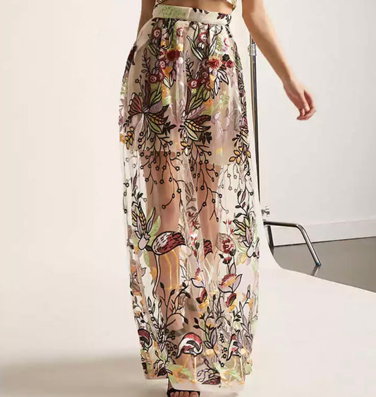 Latiste floral sheer embroidered maxi skirt