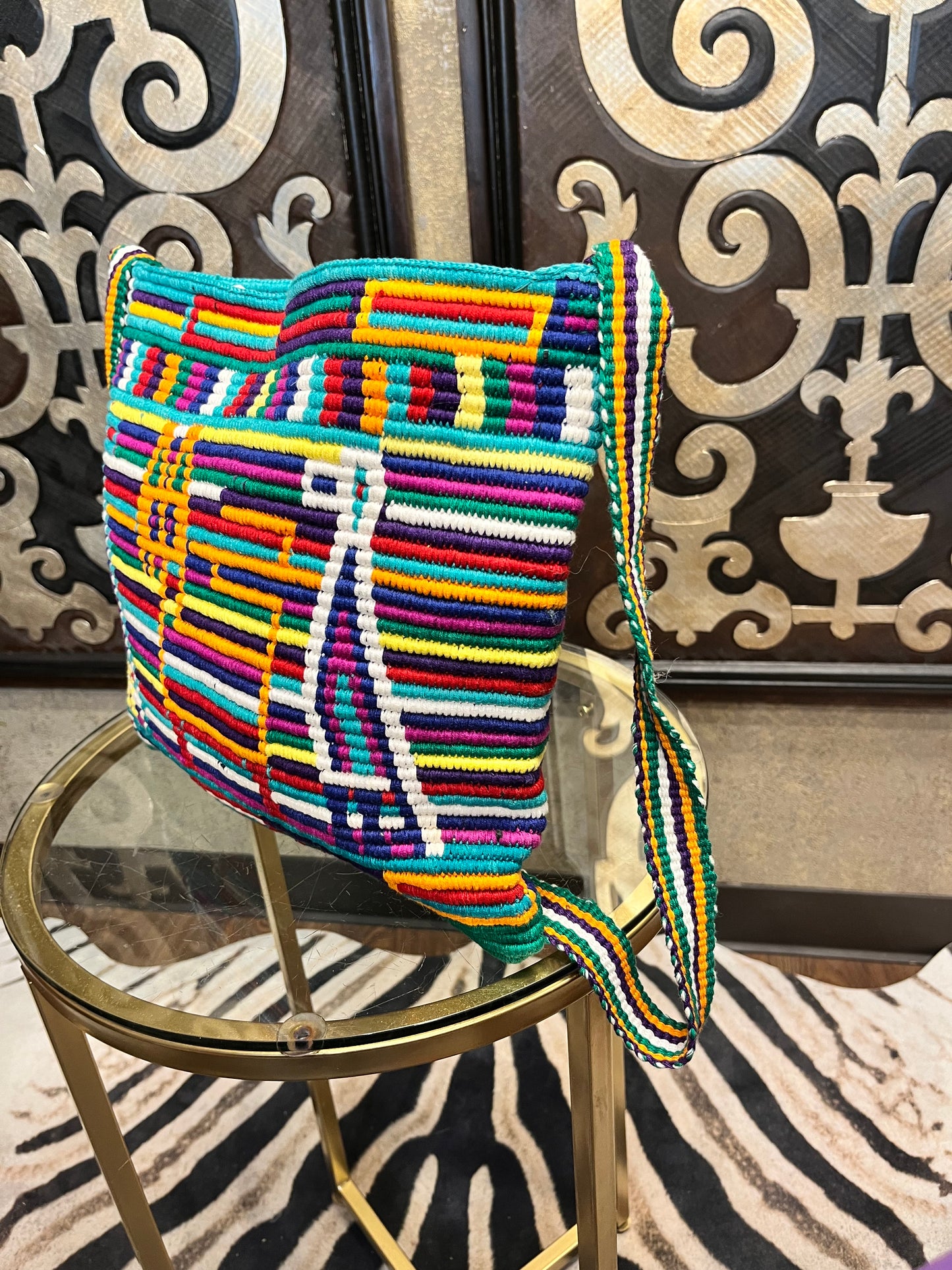 South American woven rope colorful strap handbag