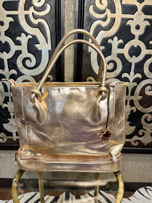 Brillant on the go metallic bronze tote handbag