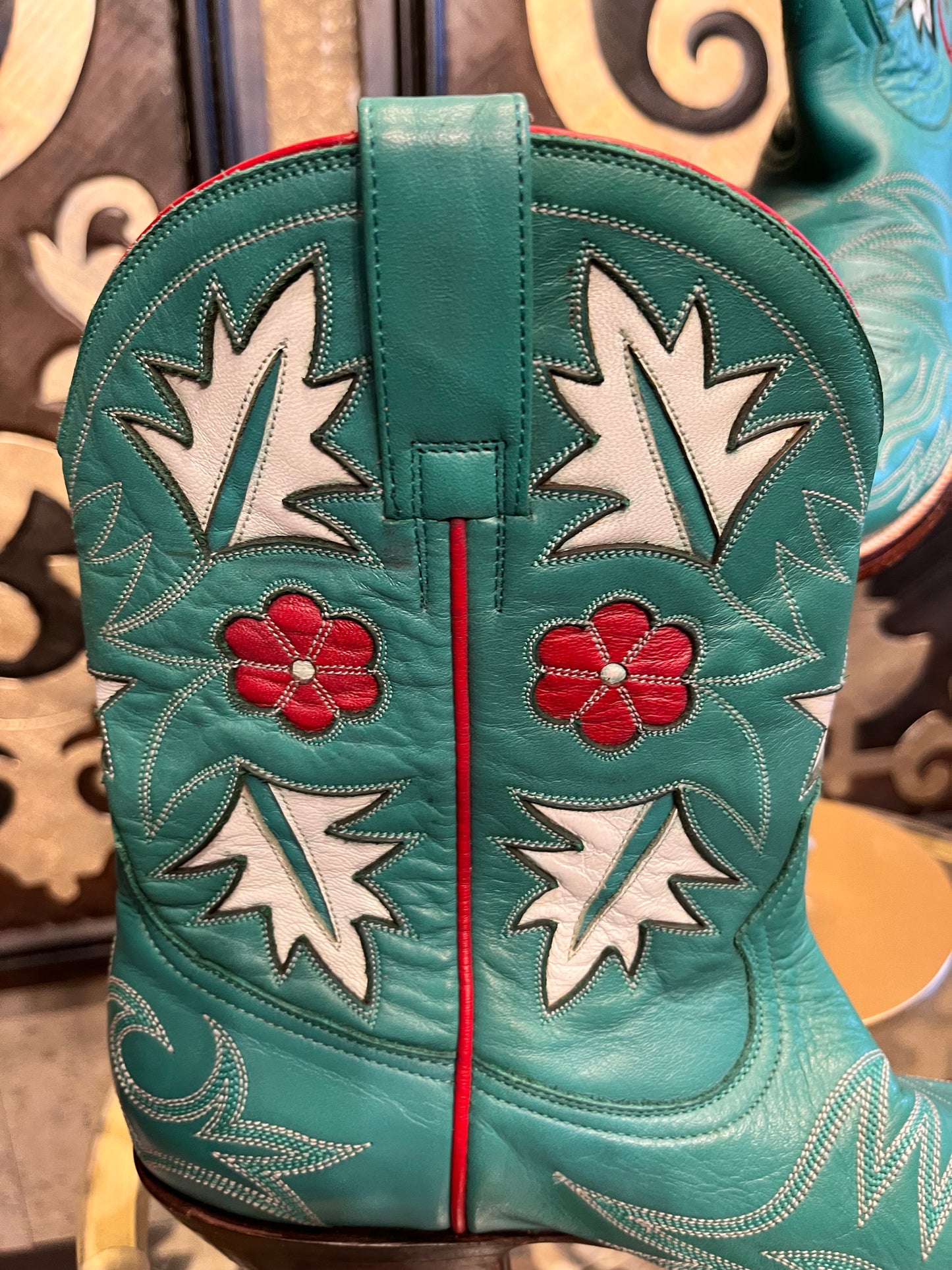 Heritage teal multi leaf stitch western boot