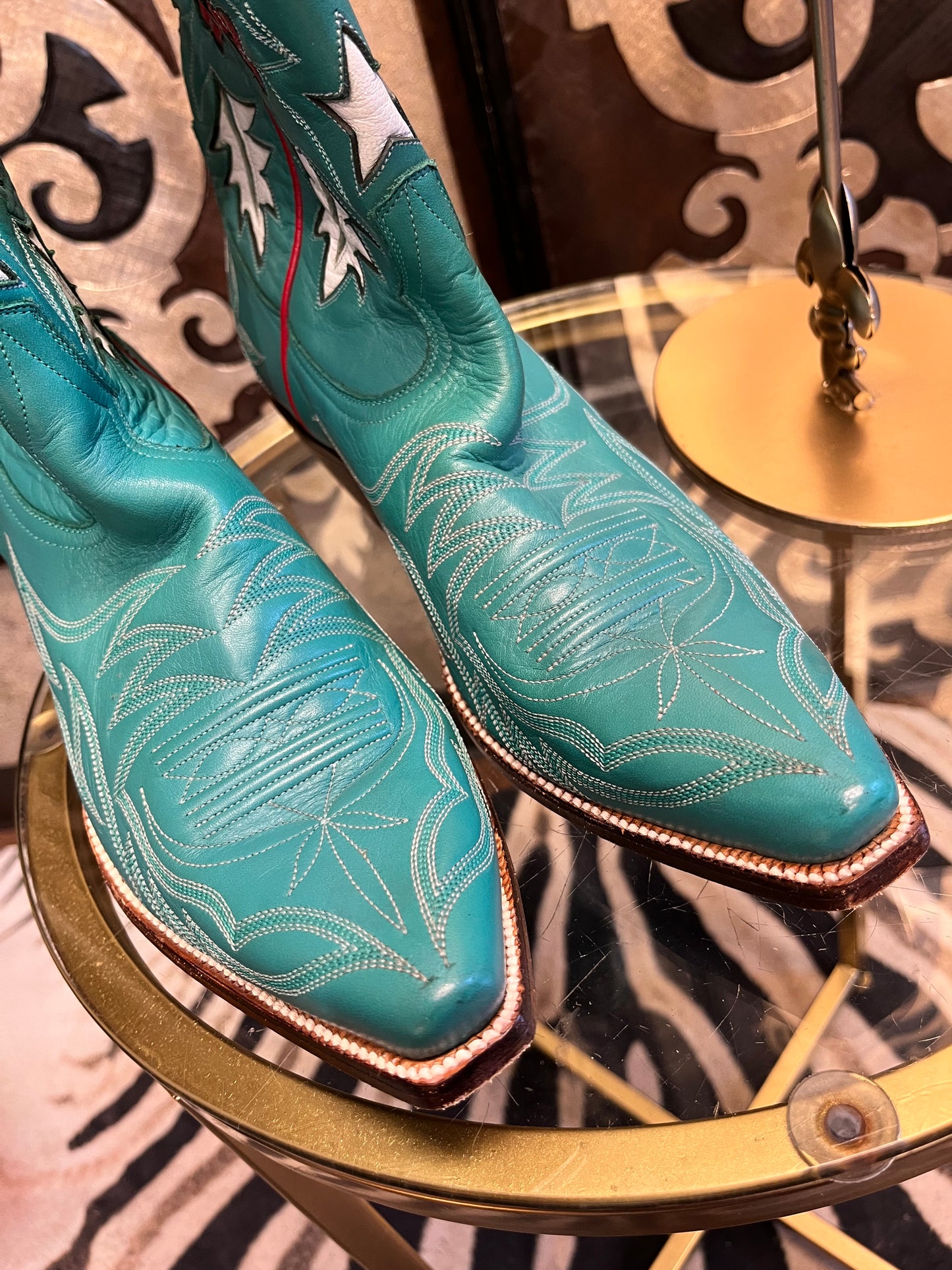 Heritage teal multi leaf stitch western boot