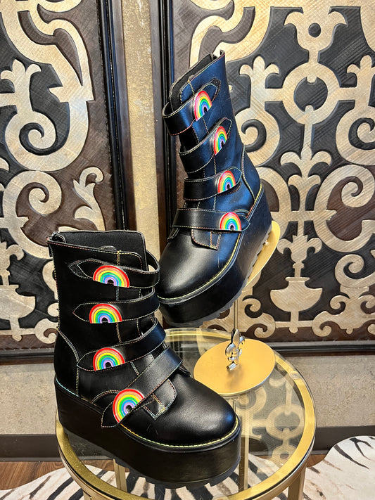 Karma Rainbow black wedge boot