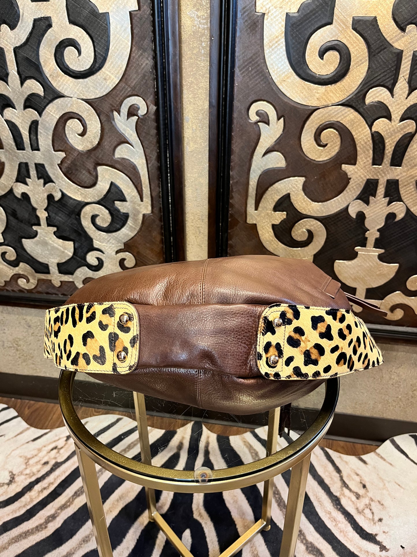 Sharif 1827 brown animal print shoulder handbag