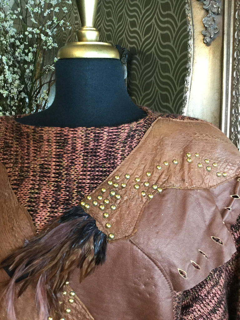 Vintage brown leather beaded top