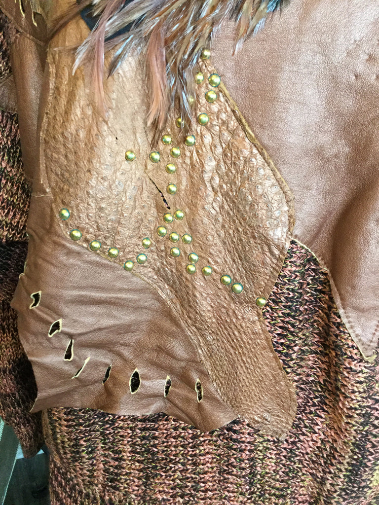 Vintage brown leather beaded top