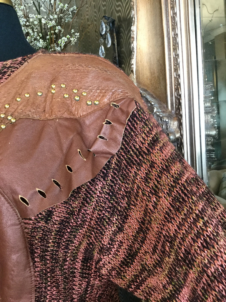 Vintage brown leather beaded top