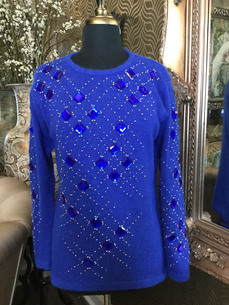 Vintage blue beaded gem top