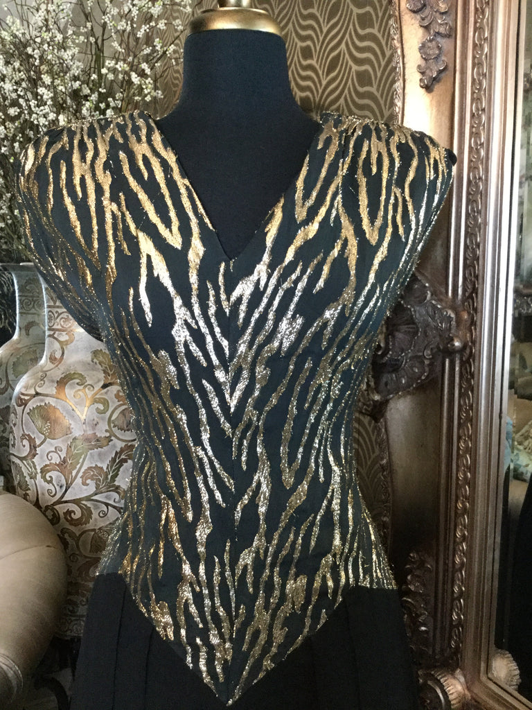 Vintage black gold metallic dress