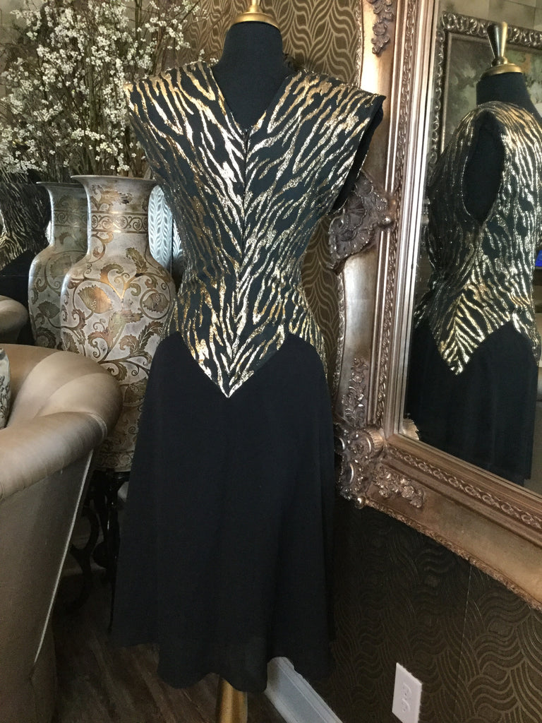 Vintage black gold metallic dress