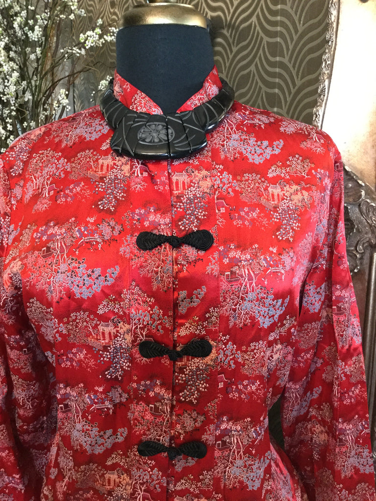 Vintage red black asian print top