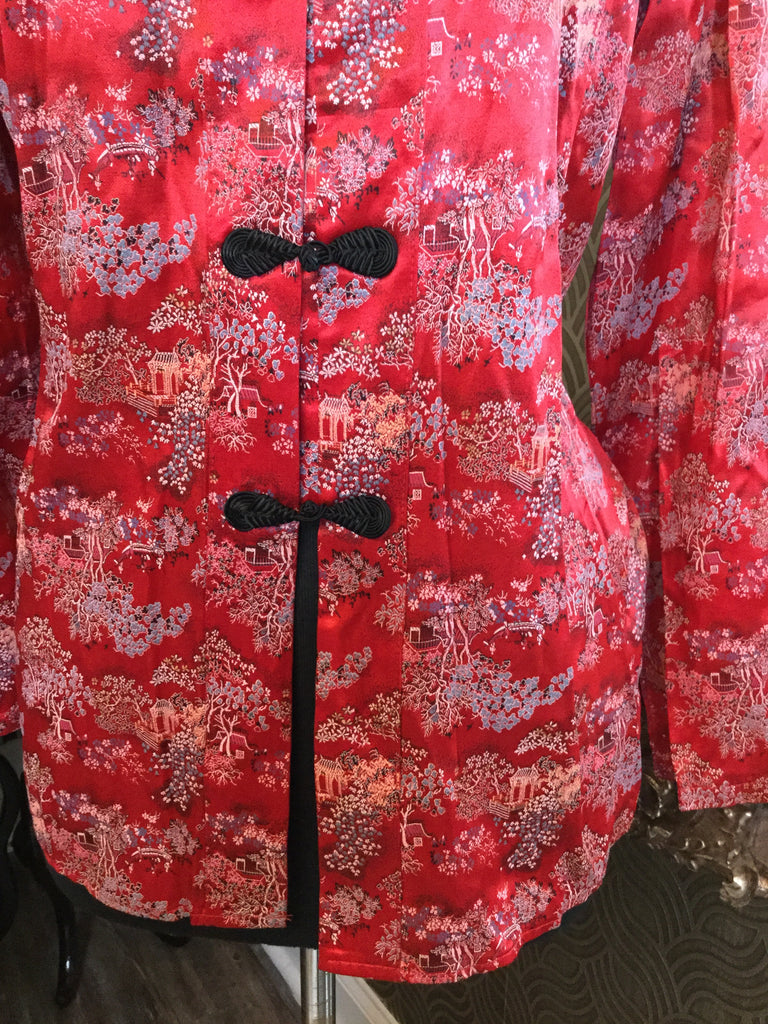 Vintage red black asian print top