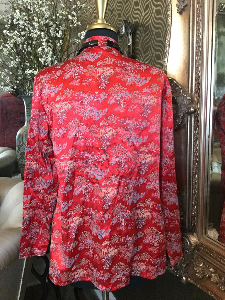 Vintage red black asian print top