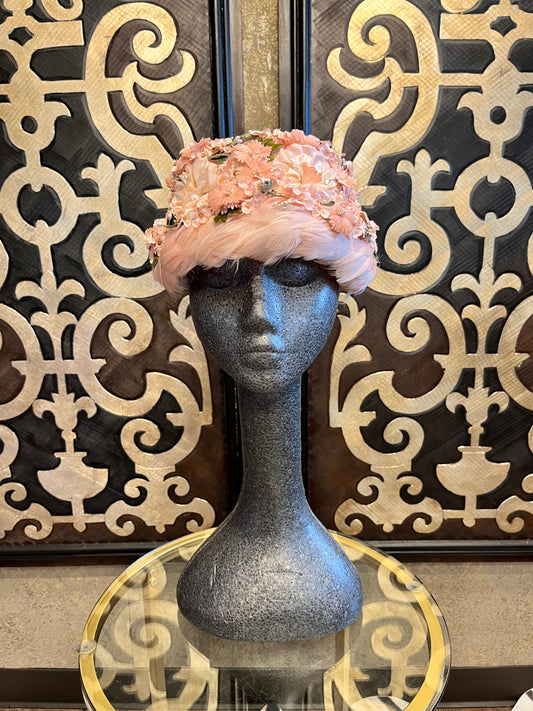 Winkelmans vintage peach feather floral hat