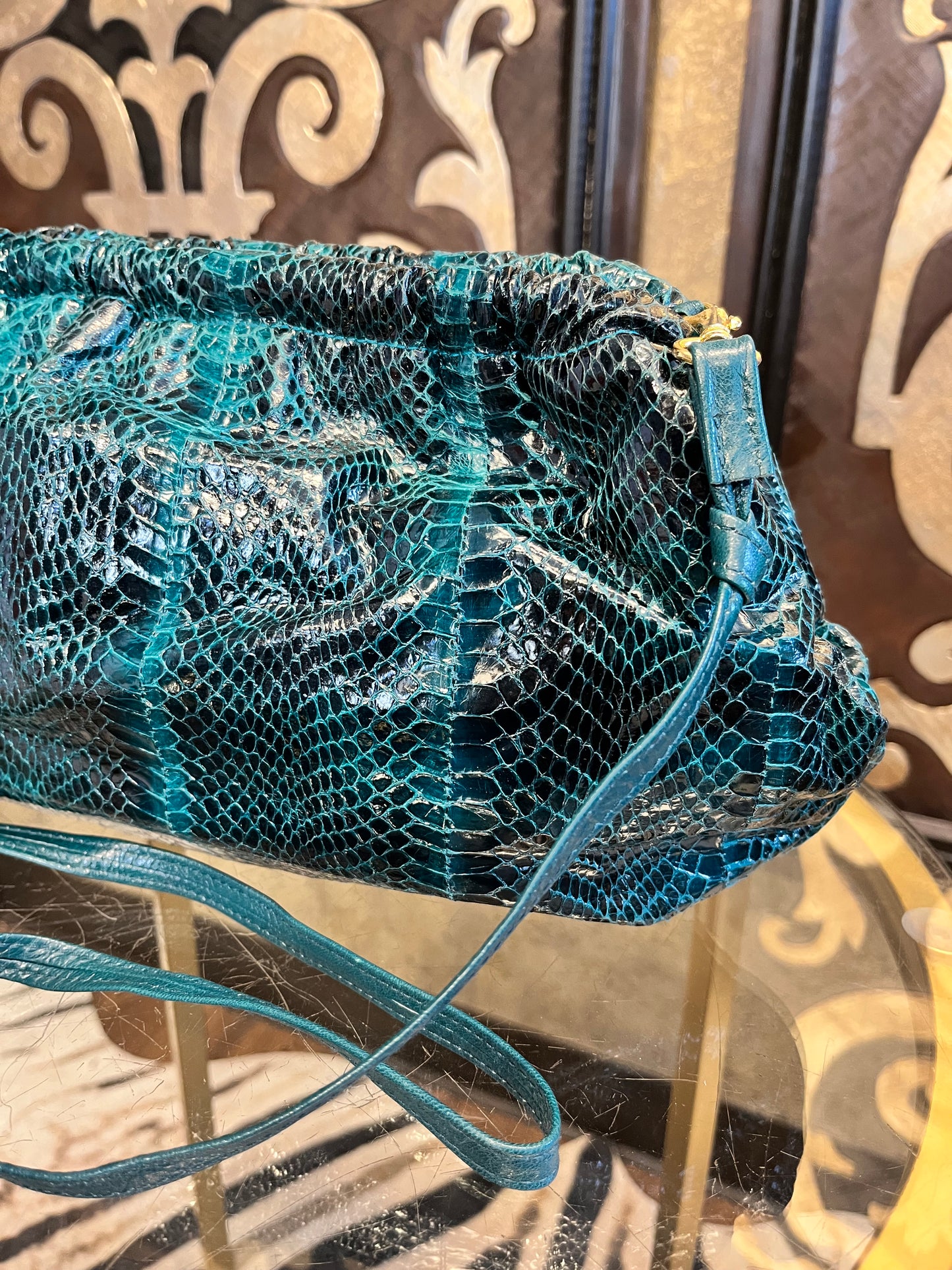 J.Renee vintage reptile teal green handbag