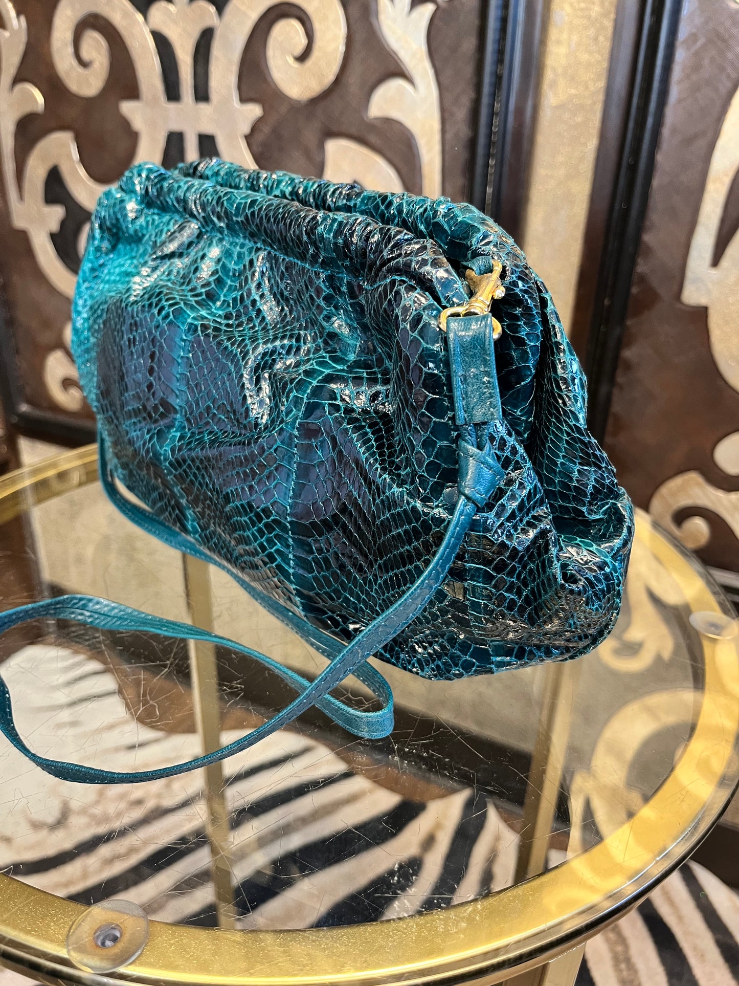 J.Renee vintage reptile teal green handbag