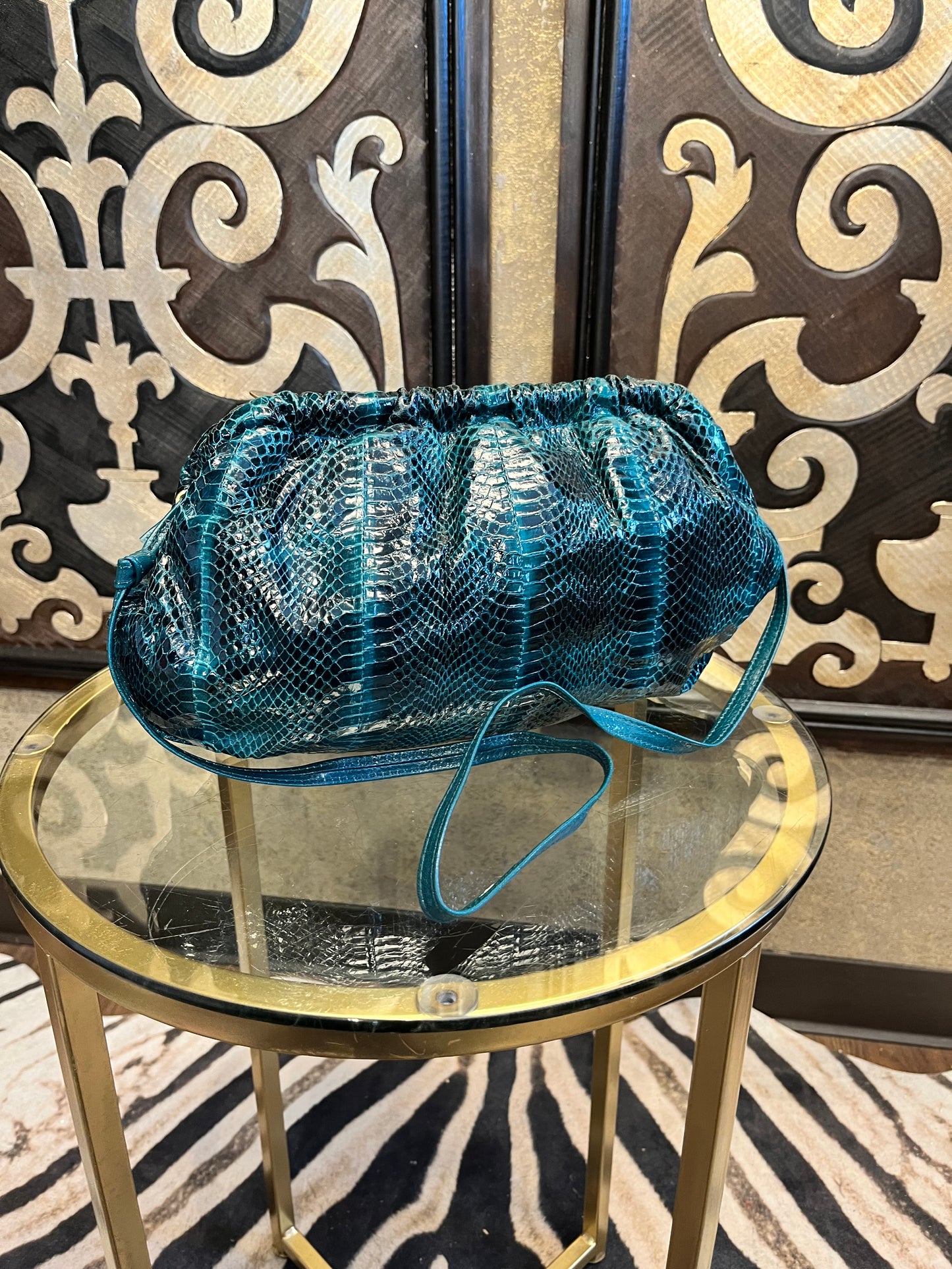 J.Renee vintage reptile teal green handbag