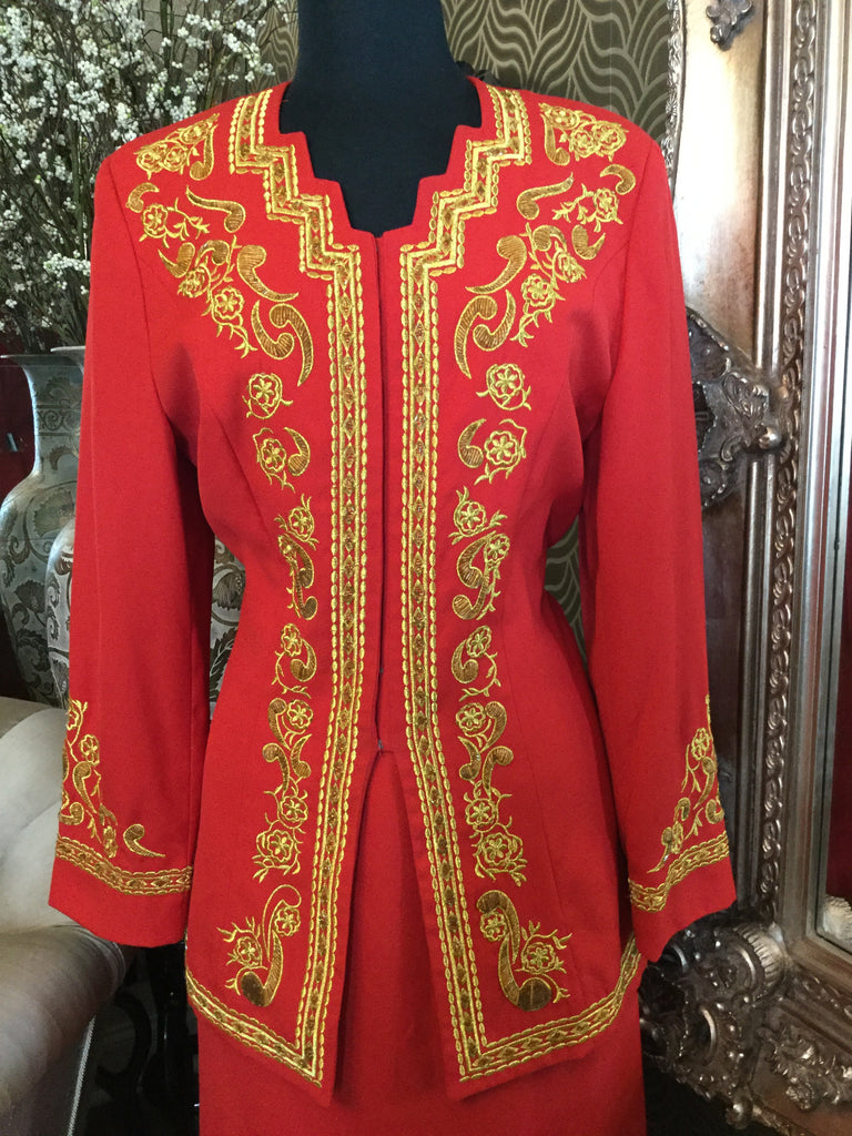 Vintage red gold embroidered jacket dress