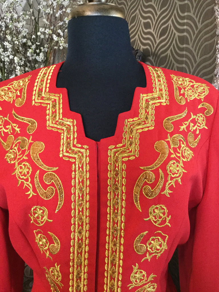 Vintage red gold embroidered jacket dress