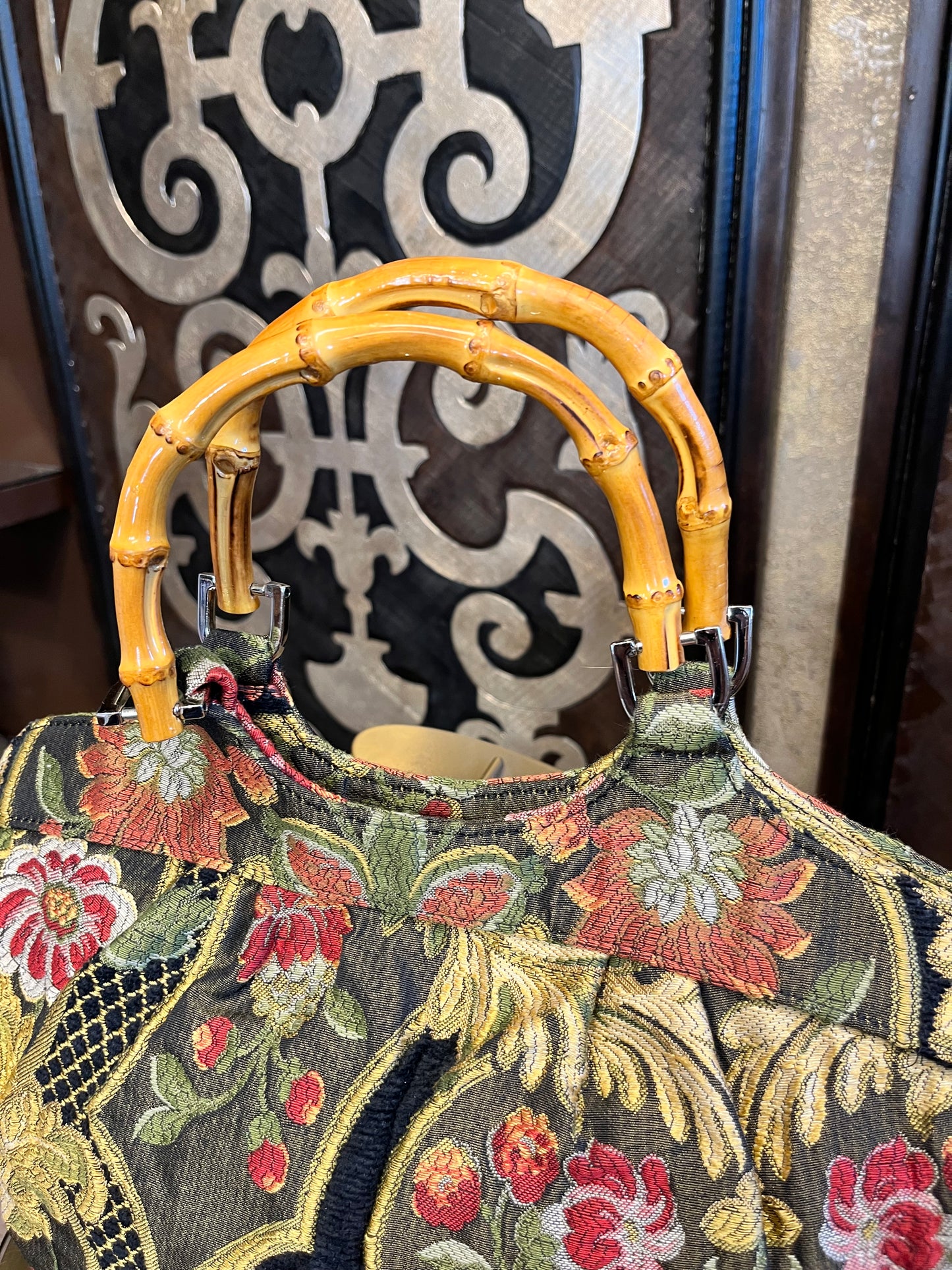 Talbots vintage tapestry bamboo handle handbag