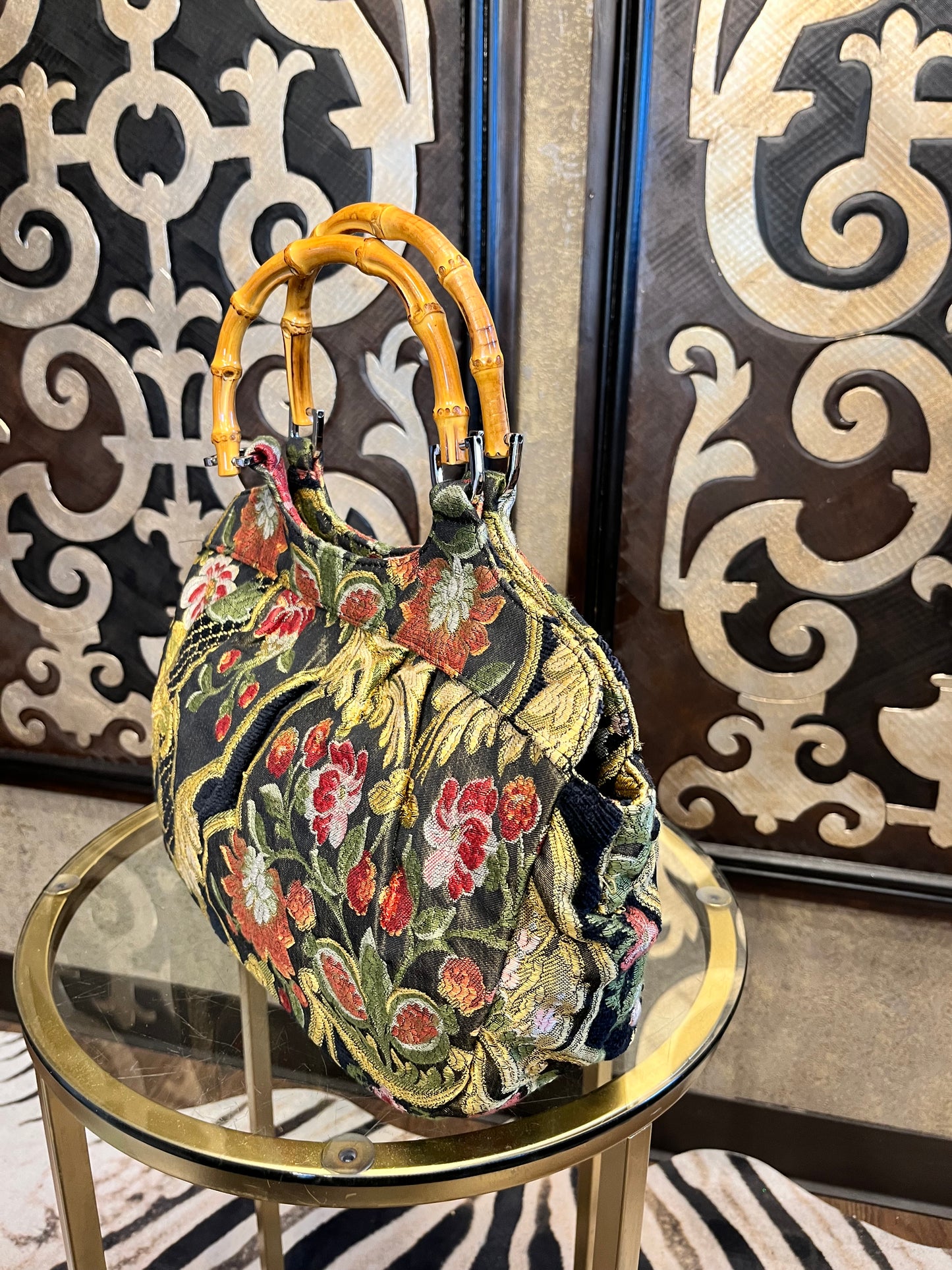 Talbots vintage tapestry bamboo handle handbag