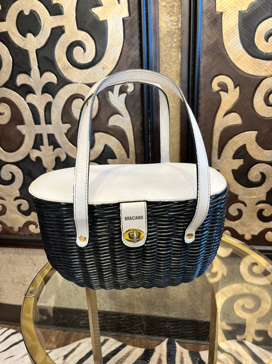 Braciano black wicker basket white top handbag