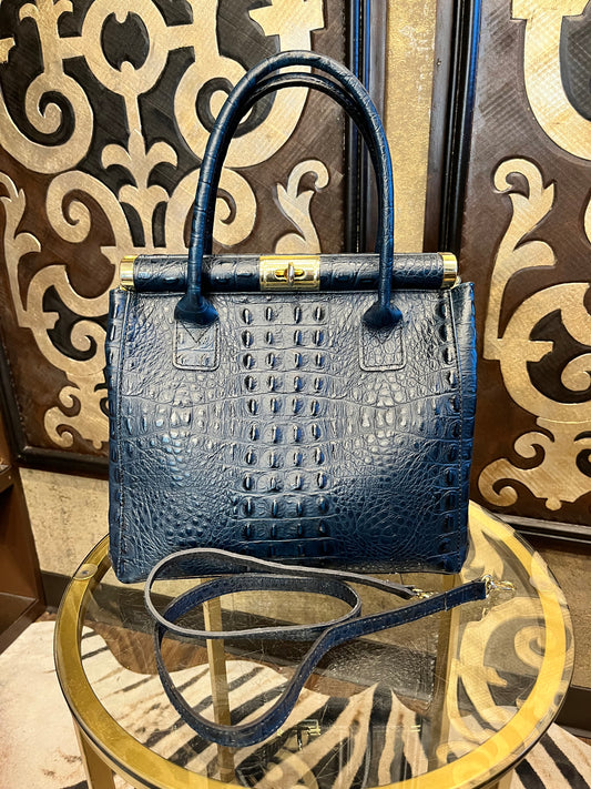 Charlie leather italy leather blue croc handbag