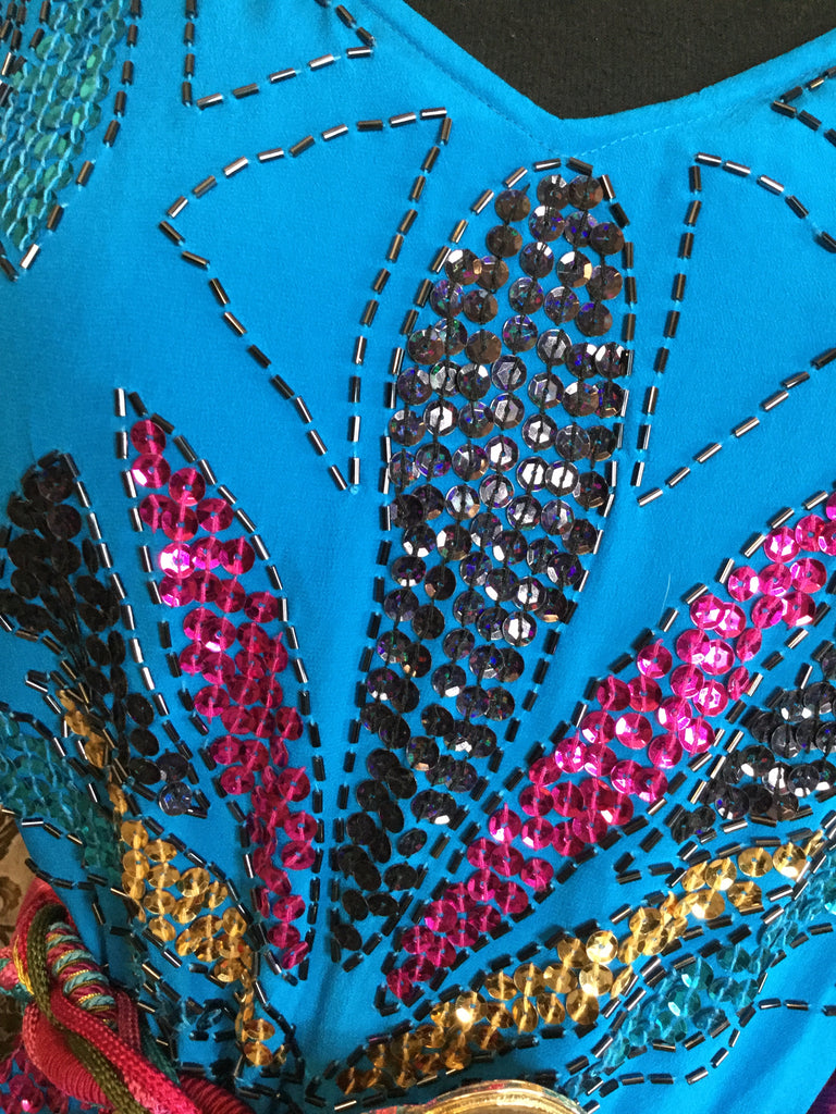 Vintage silk teal sequin beaded top pants