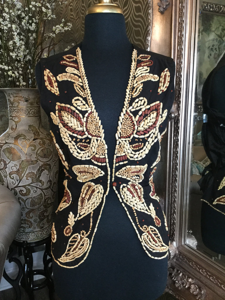 Vintage black wood beaded vest