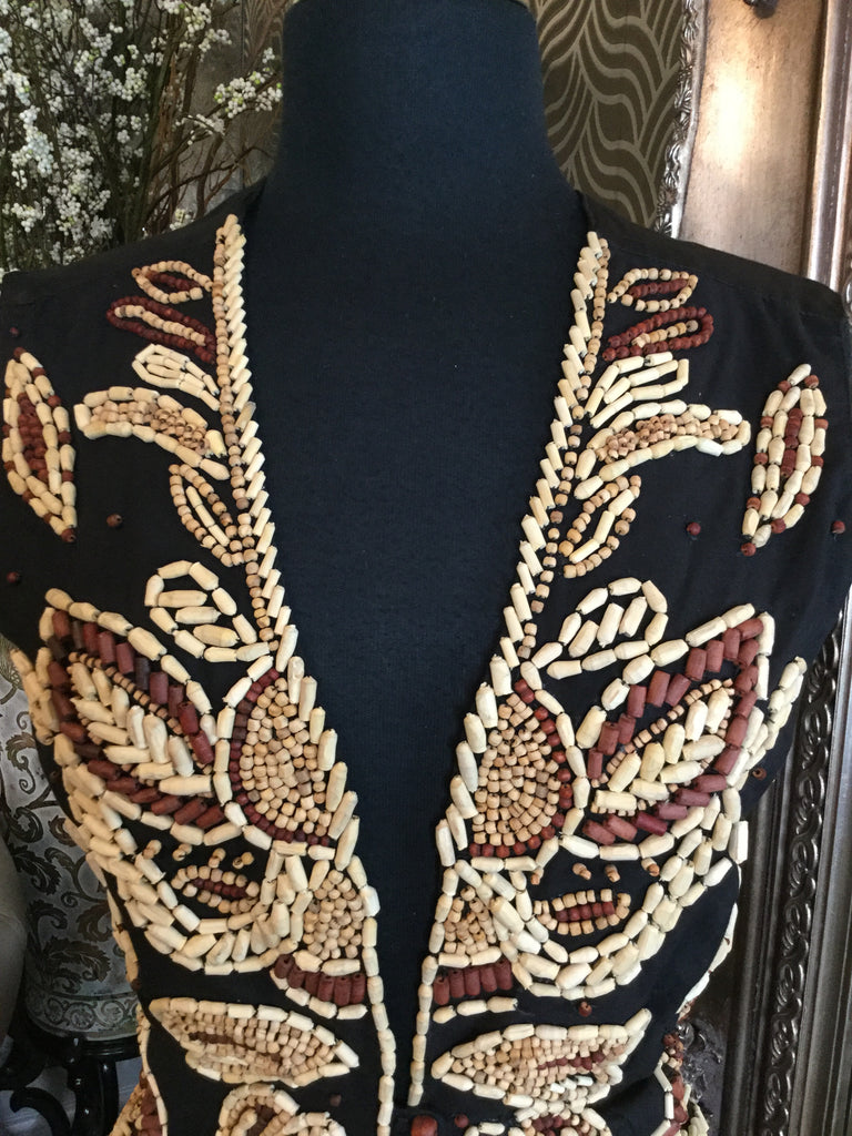 Vintage black wood beaded vest