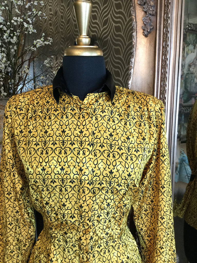 Vintage gold black damask print top