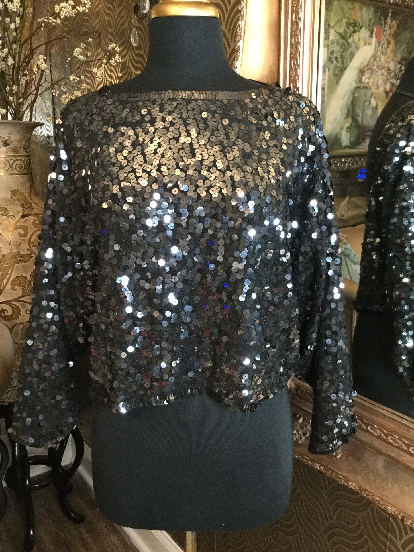 Vintage black ailk sequin top