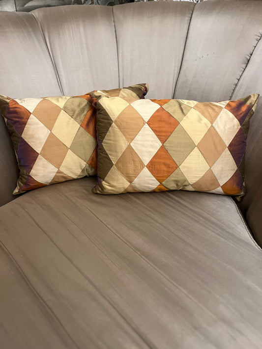 Silk colorful harlequin diamond print pillows