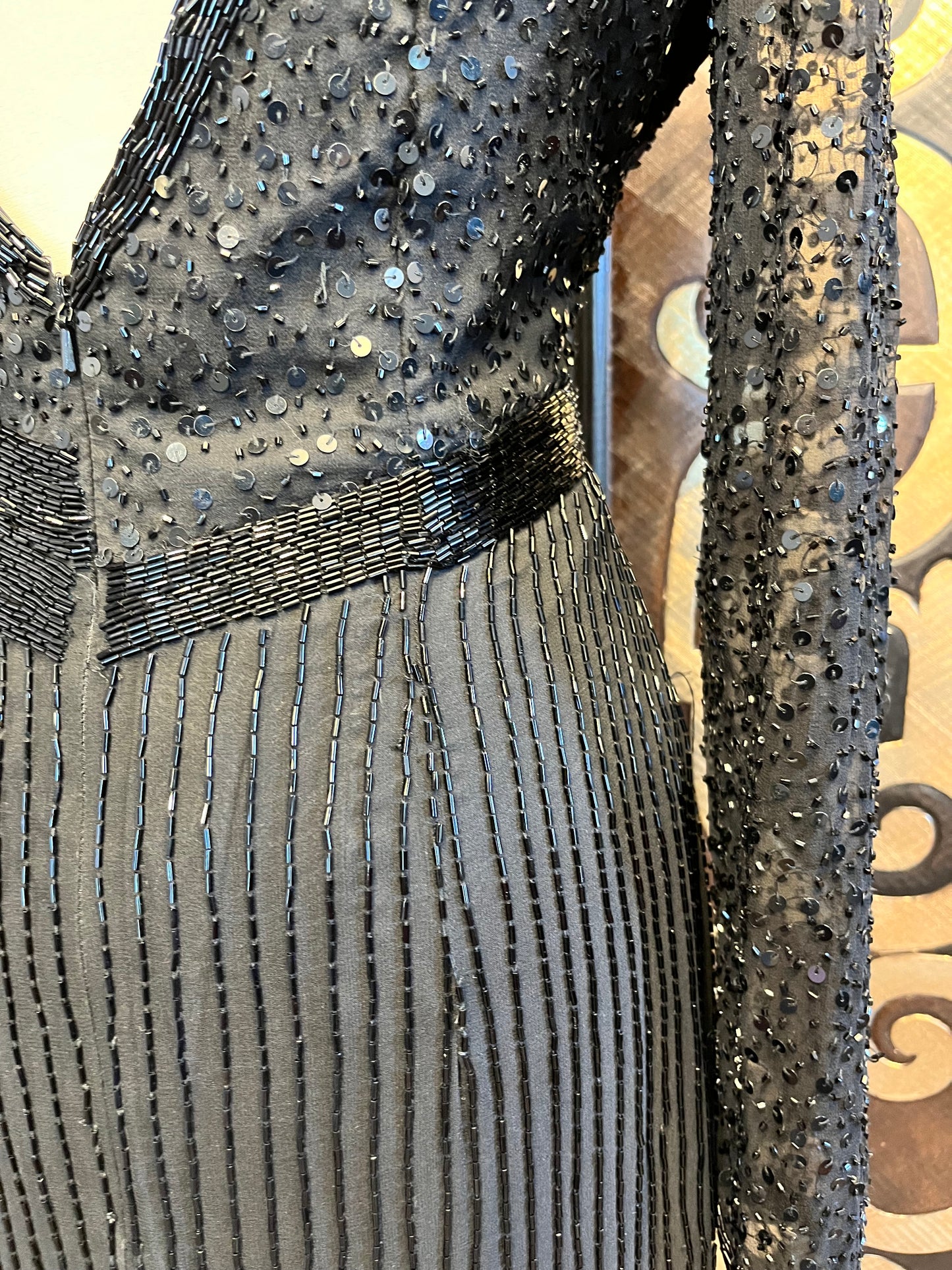 Creative Creations vintage black sequin/bead mesh gown