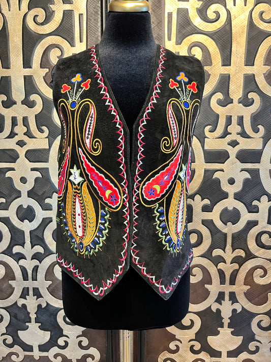 Erez Levy leather suede black embroidered vest