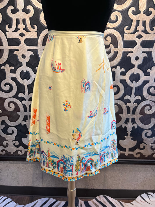 Marsh Landing vintage silk yellow print skirt